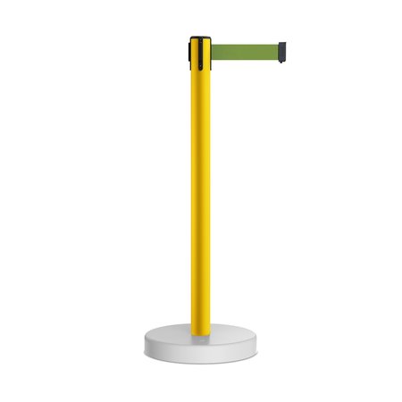 MONTOUR LINE Stanchion Belt Barrier WaterFillable Base Yellow Post 9ft.Olive Belt MSW630-YW-OL-90